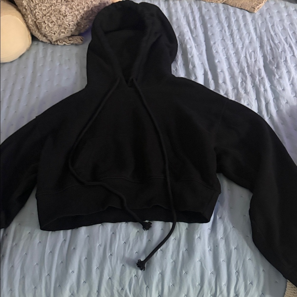 Zara Black Drawstring Cropped Hoodie